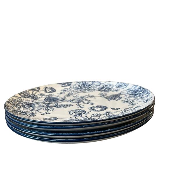 4pc Godinger English Garden Porcelain Dinner Plates 10.5in Blue & White Floral - Picture 4 of 11